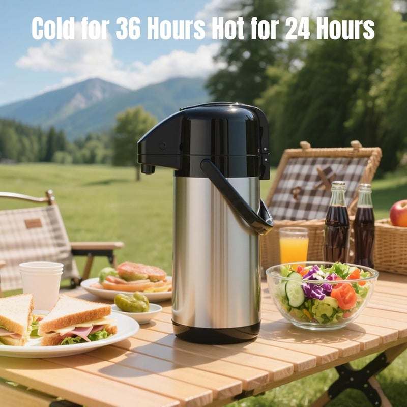Ratrabas Upgraded Airpot Coffee Carafe with Double Pump - 84oz/2.5L Coffee Carafe for Keeping Hot, Beverage Dispenser for Hot/Cold Beverage (1, Stainless Steel Color) - Image 3